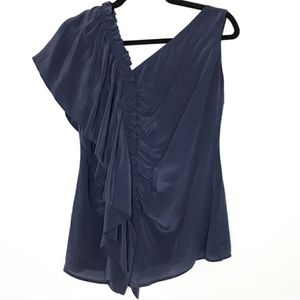 Assymetric Navy Silk Blouse